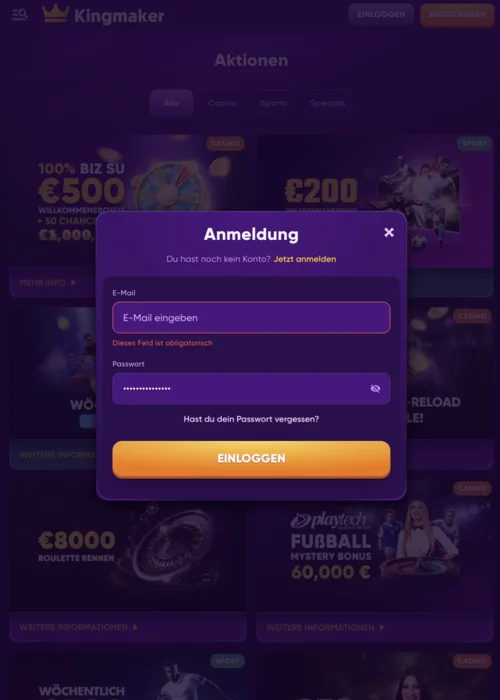 Kingmaker Casino Login starten